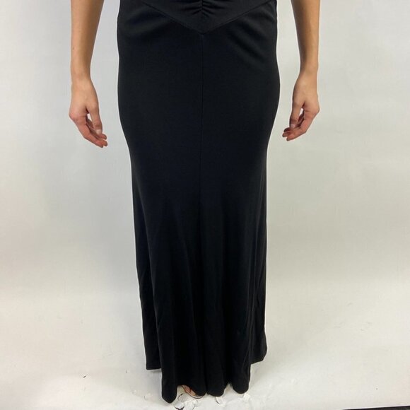 Nicole Miller New York Black Ruched V-Neck Long Dress Gown, 2 - Picture 6 of 11